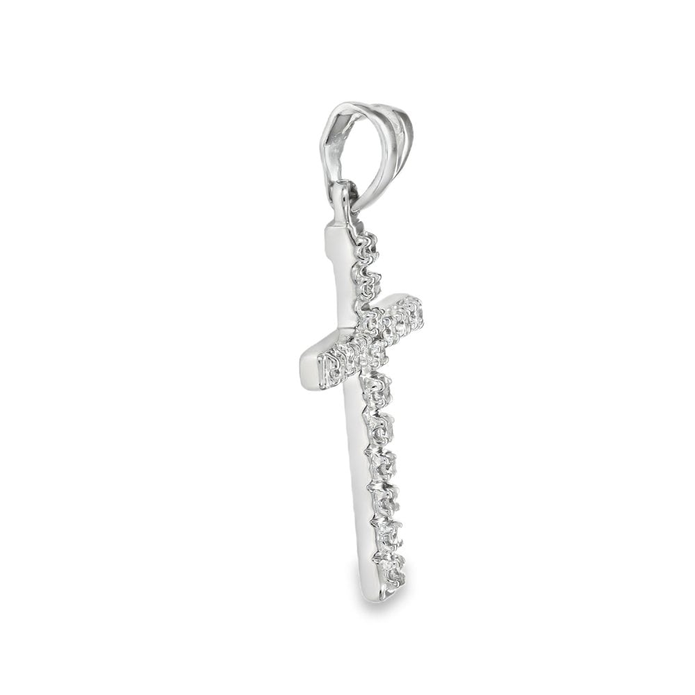 18ct White Gold Diamond Cross Pendant - 16x26x3mm - 0.24ct