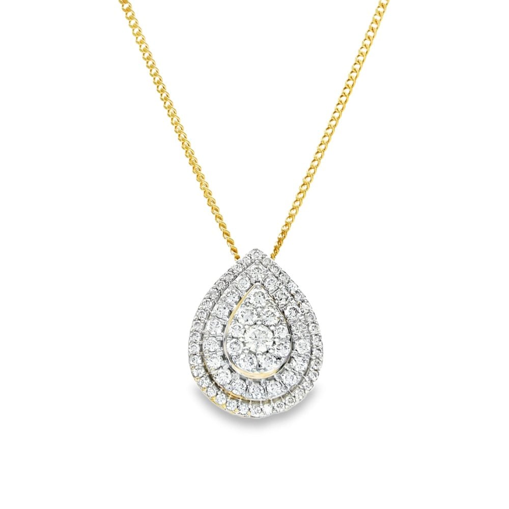 9ct White Gold Diamond Cluster Pendant & Necklace - 18" - 1.18ct