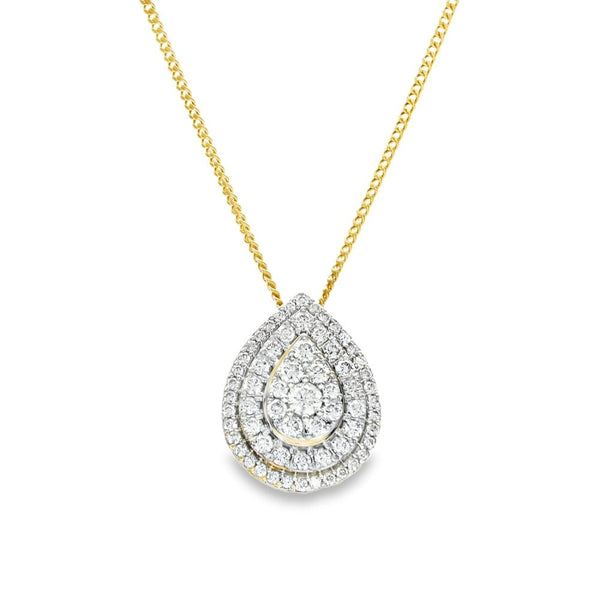 9ct White Gold Diamond Cluster Pendant & Necklace - 18" - 1.18ct