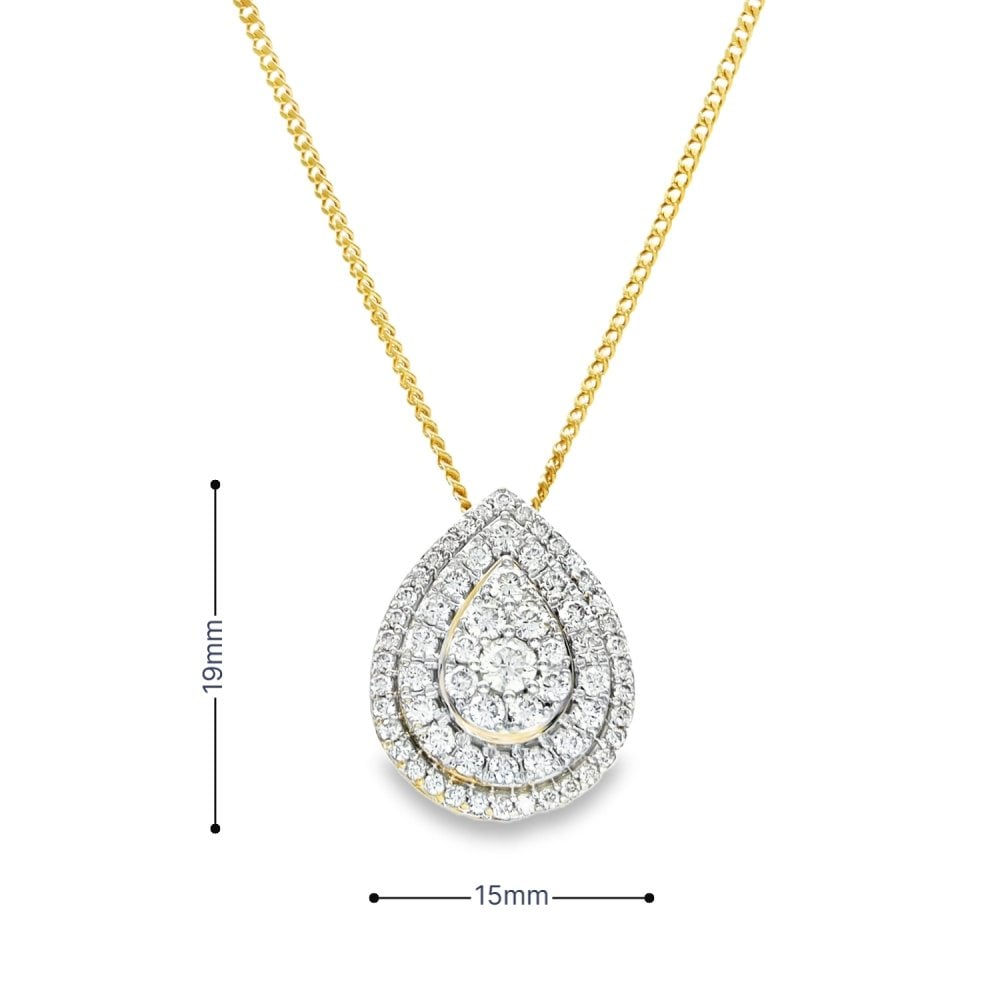9ct White Gold Diamond Cluster Pendant & Necklace - 18" - 1.18ct