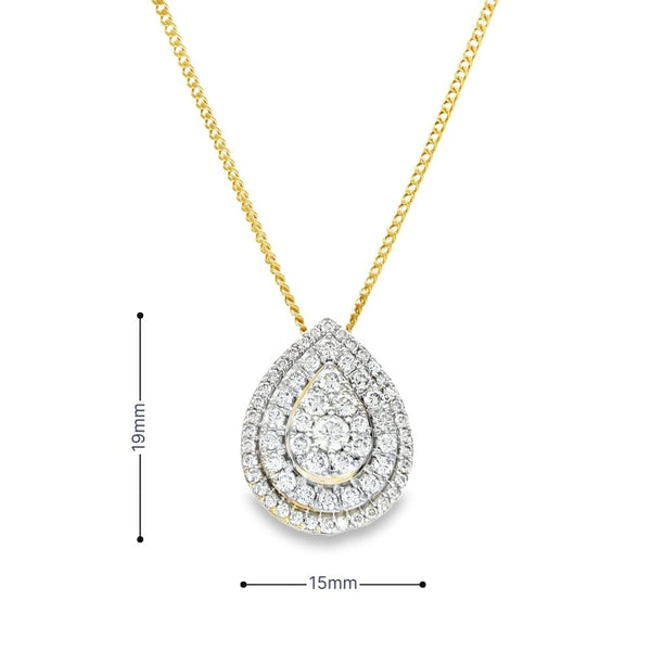 9ct White Gold Diamond Cluster Pendant & Necklace - 18" - 1.18ct