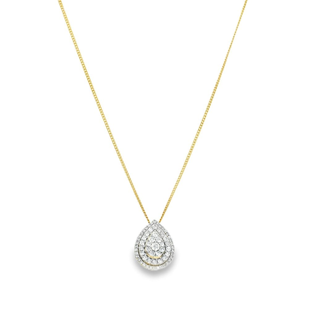9ct White Gold Diamond Cluster Pendant & Necklace - 18" - 1.18ct