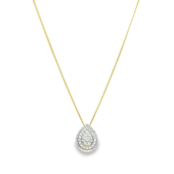 9ct White Gold Diamond Cluster Pendant & Necklace - 18" - 1.18ct