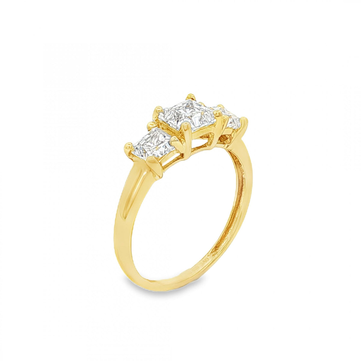 9ct Yellow Gold Cubic Zirconia Trilogy Ring - Size N - 2.3g