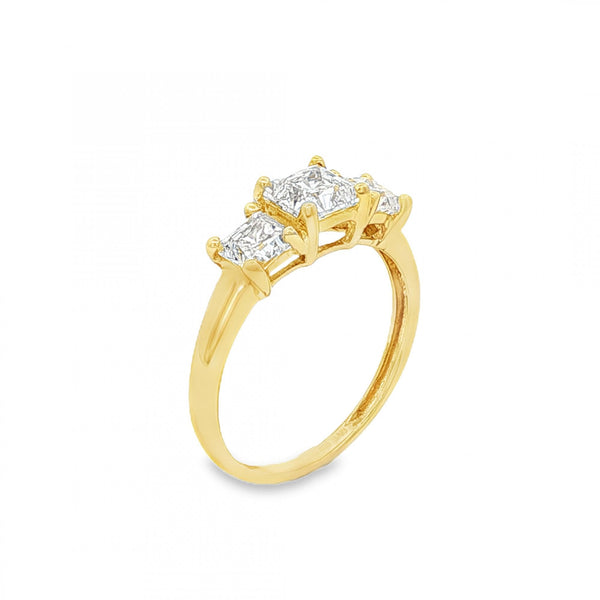 9ct Yellow Gold Cubic Zirconia Trilogy Ring - Size N - 2.3g