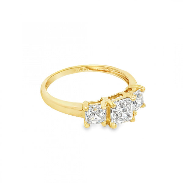 9ct Yellow Gold Cubic Zirconia Trilogy Ring - Size N - 2.3g