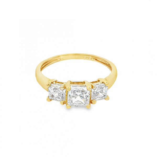 9ct Yellow Gold Cubic Zirconia Trilogy Ring - Size N - 2.3g