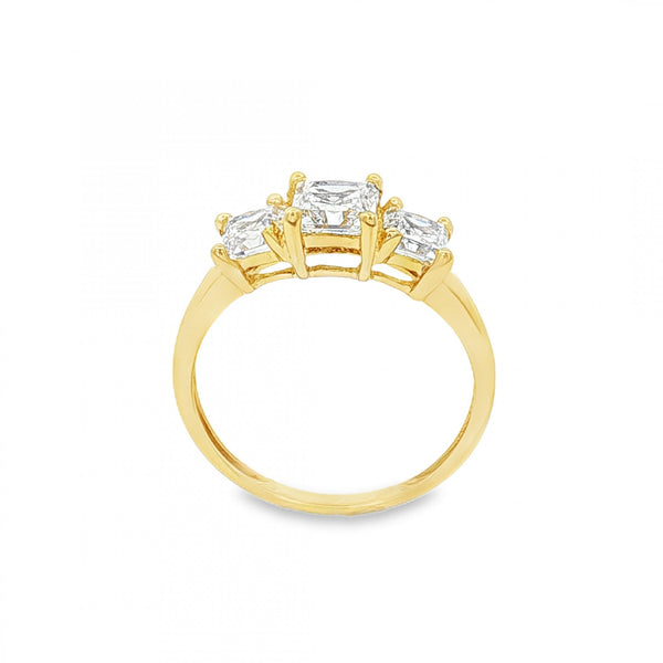 9ct Yellow Gold Cubic Zirconia Trilogy Ring - Size N - 2.3g