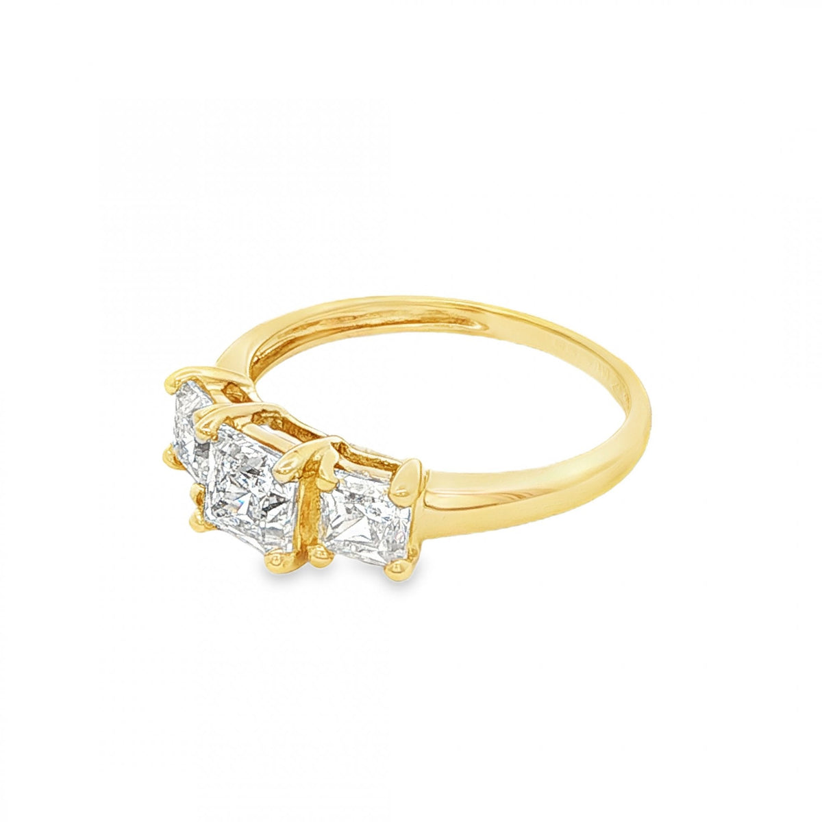 9ct Yellow Gold Cubic Zirconia Trilogy Ring - Size N - 2.3g