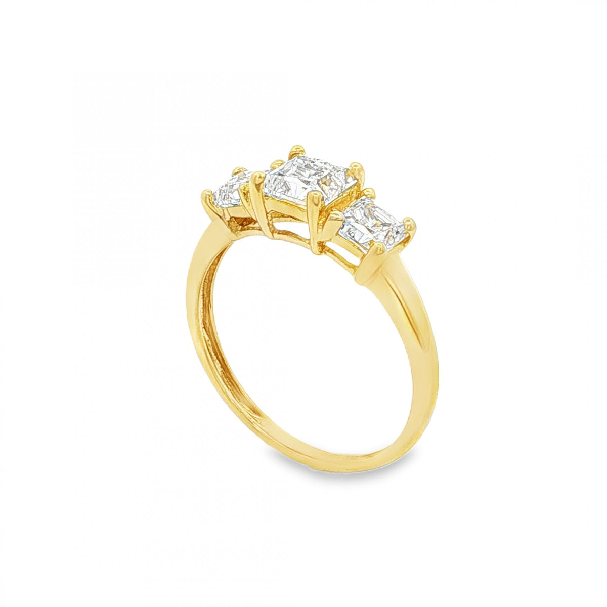 9ct Yellow Gold Cubic Zirconia Trilogy Ring - Size N - 2.3g