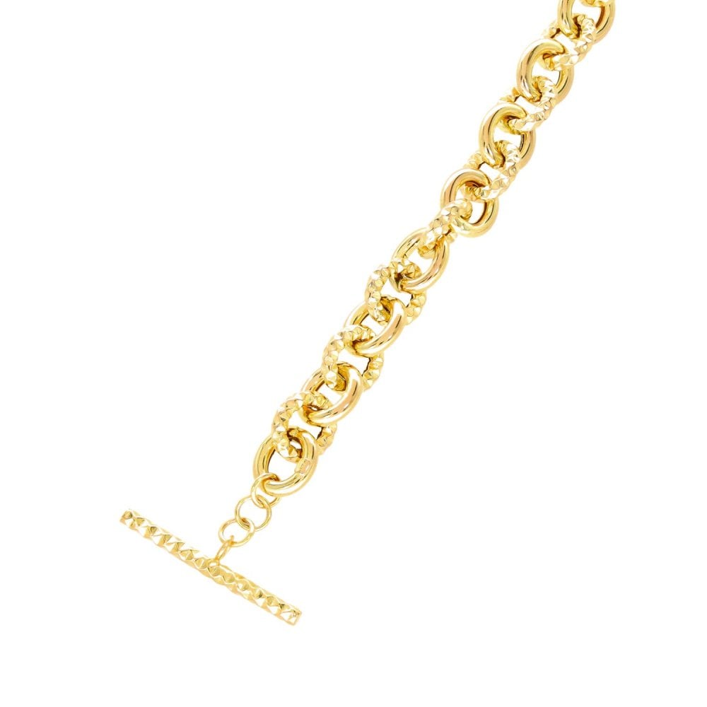 9ct Yellow Gold Alternating-Link Bracelet & T-Bar - 7.5" - 11.1g