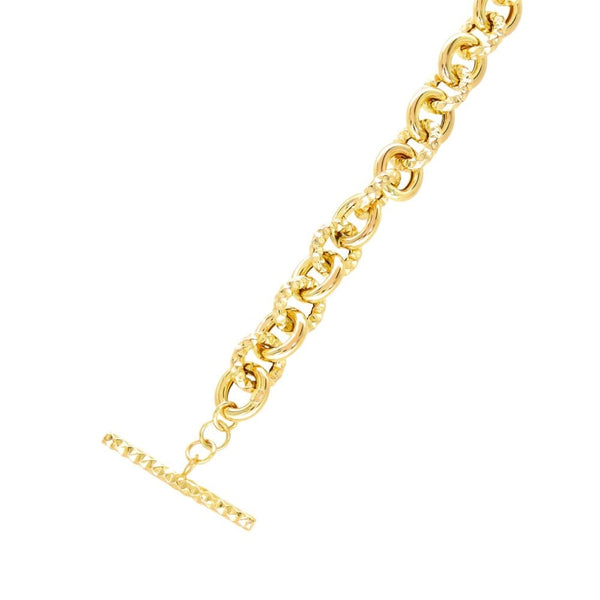 9ct Yellow Gold Alternating-Link Bracelet & T-Bar - 7.5" - 11.1g