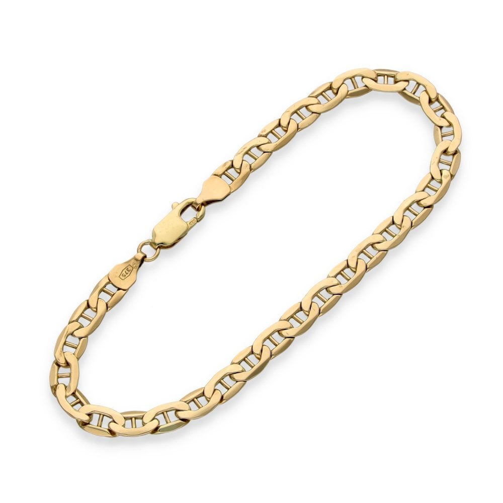 9ct Yellow Gold Anchor Curb Link Bracelet - 7.5" - 3.2g
