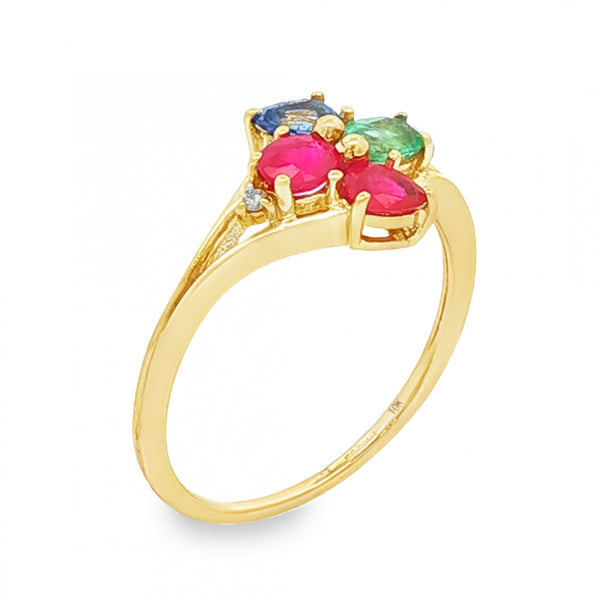 9ct Yellow Gold Multi-Birthstone Cluster Ring - Size R - 2.3g