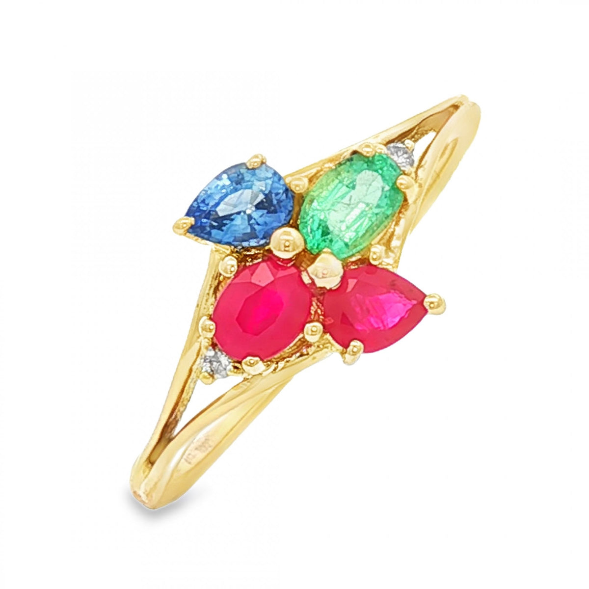 9ct Yellow Gold Multi-Birthstone Cluster Ring - Size R - 2.3g