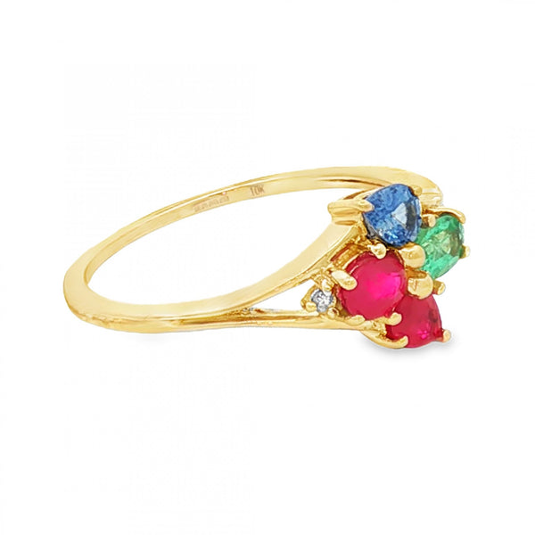 9ct Yellow Gold Multi-Birthstone Cluster Ring - Size R - 2.3g