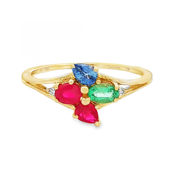 9ct Yellow Gold Multi-Birthstone Cluster Ring - Size R - 2.3g