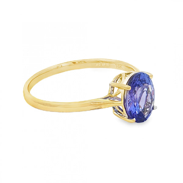 18ct White Gold Oval Tanzanite Solitaire Ring - Size S - 2.8g
