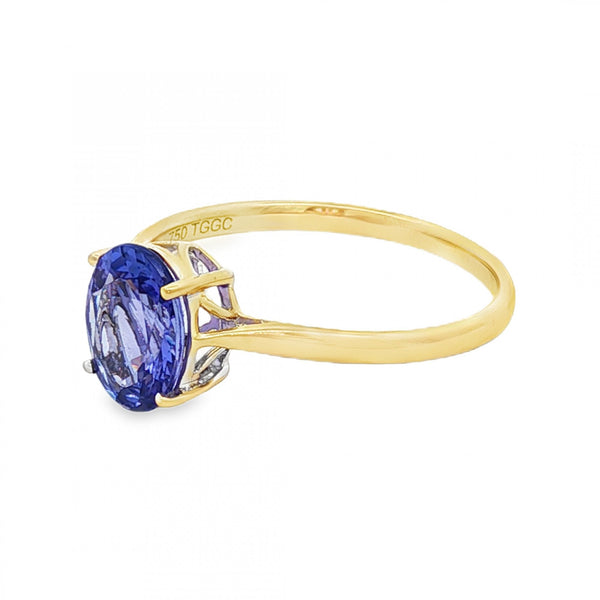 18ct White Gold Oval Tanzanite Solitaire Ring - Size S - 2.8g