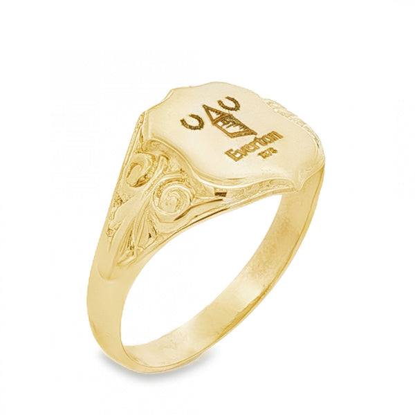 9ct Yellow Gold Everton-Engraved Signet Ring - Size U½ - 13mm
