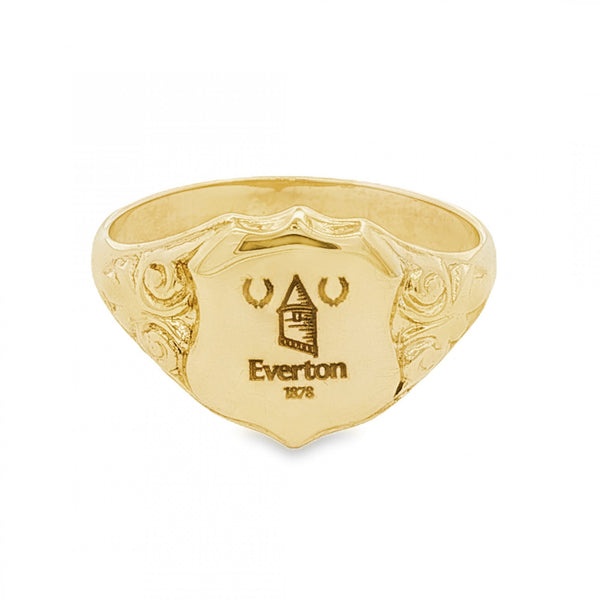 9ct Yellow Gold Everton-Engraved Signet Ring - Size U½ - 13mm