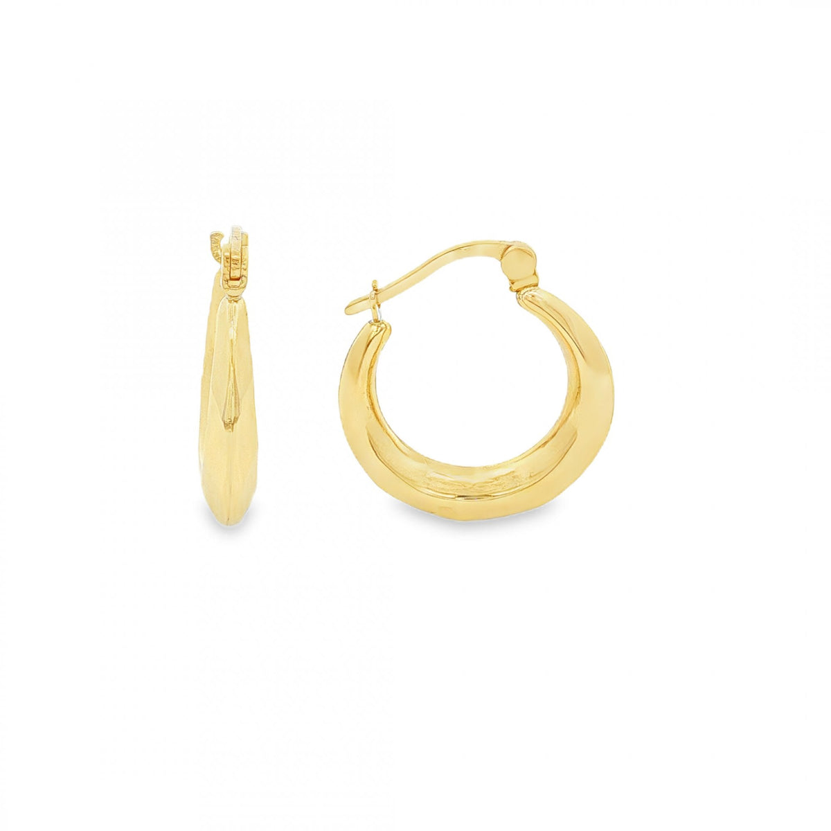 9ct Yellow Gold Faceted Hollow Hoop Earrings - 18x19mm - 1.1g