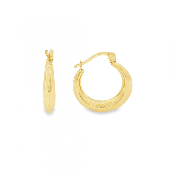 9ct Yellow Gold Faceted Hollow Hoop Earrings - 18x19mm - 1.1g