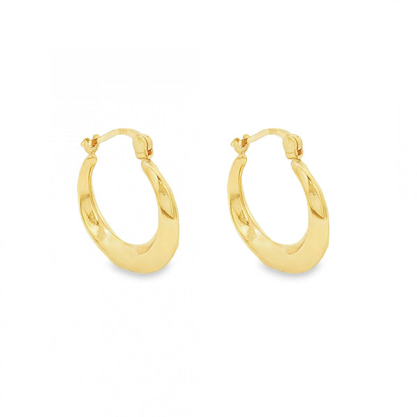 9ct Yellow Gold Faceted Hollow Hoop Earrings - 18x19mm - 1.1g