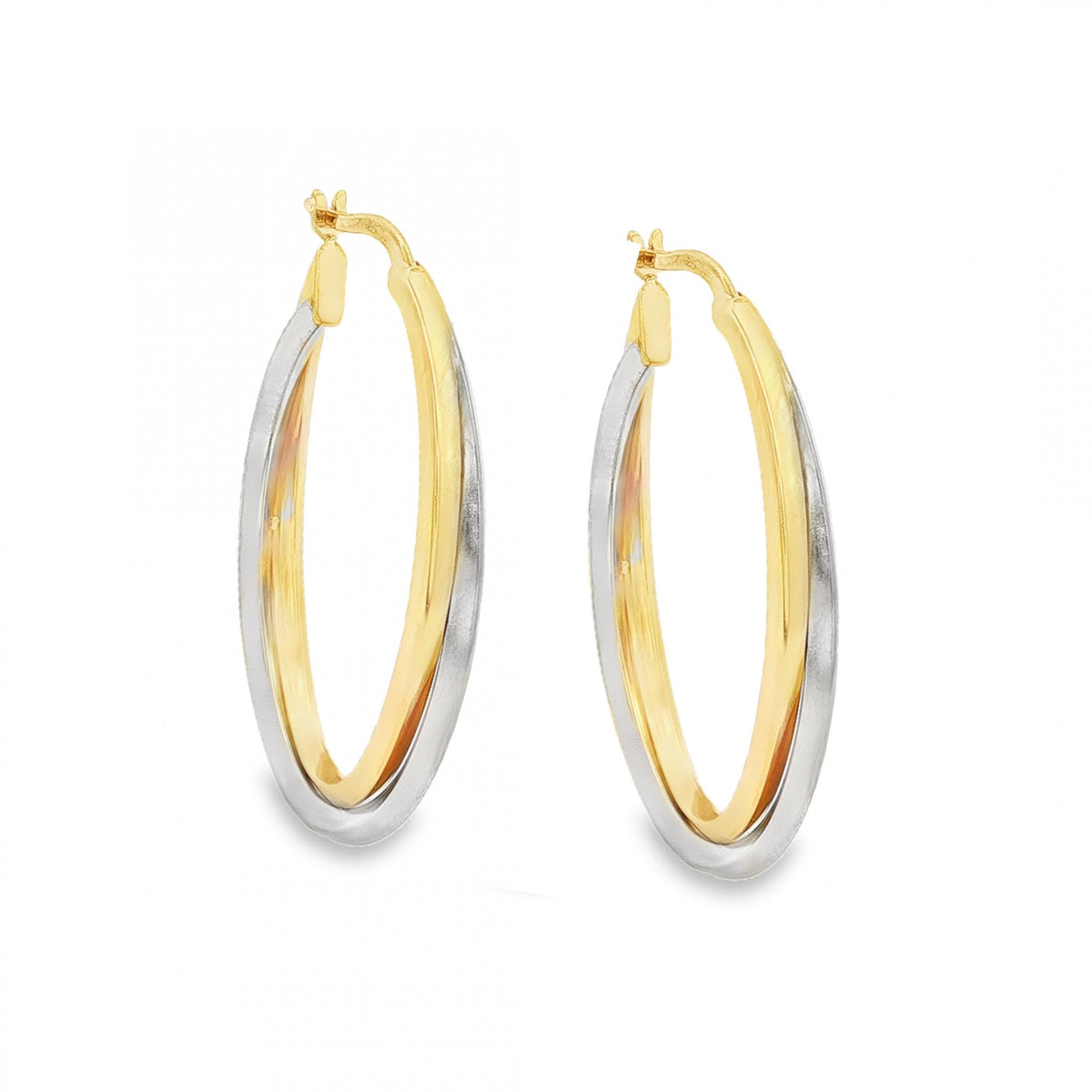 9ct Yellow & White Gold Double Twist Hoop Earrings - 22x33x4mm