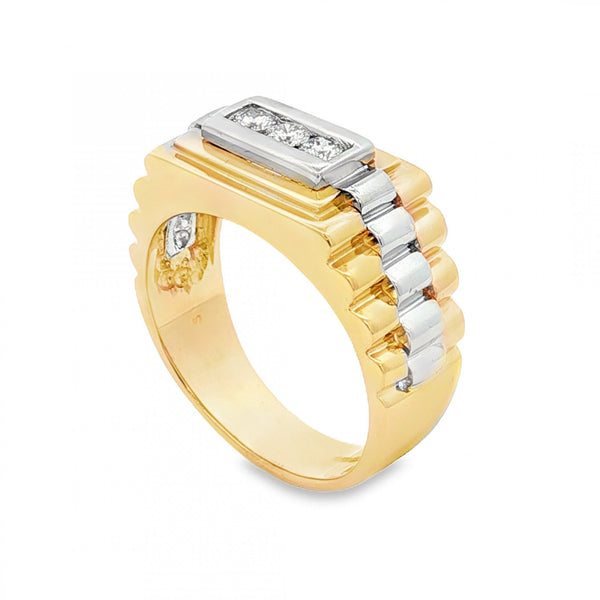 9ct Yellow & White Gold 3 Stone Diamond Ring - Size S - 0.25ct
