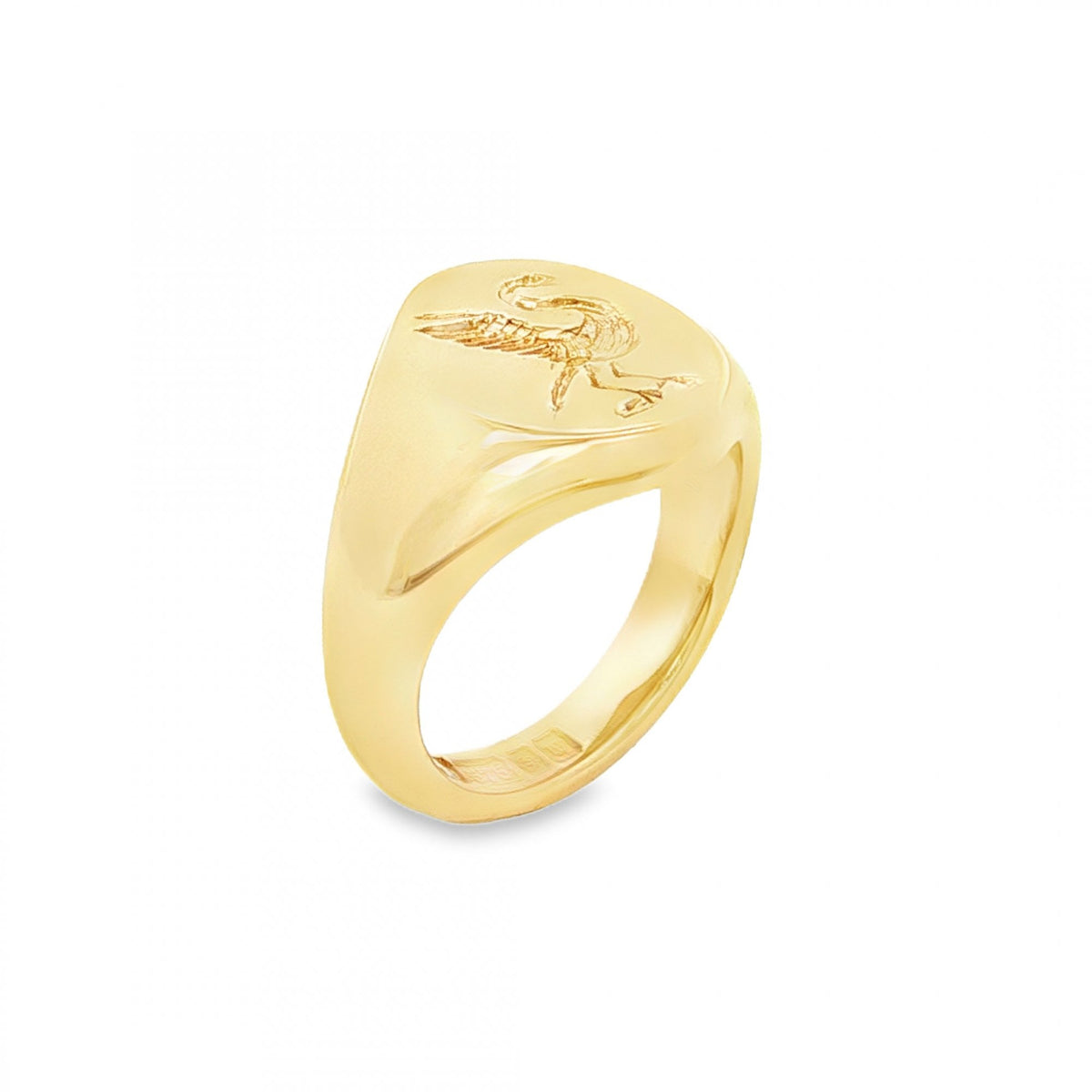 9ct Yellow Gold Liverbird Oval Signet Ring - Size H - 13mm