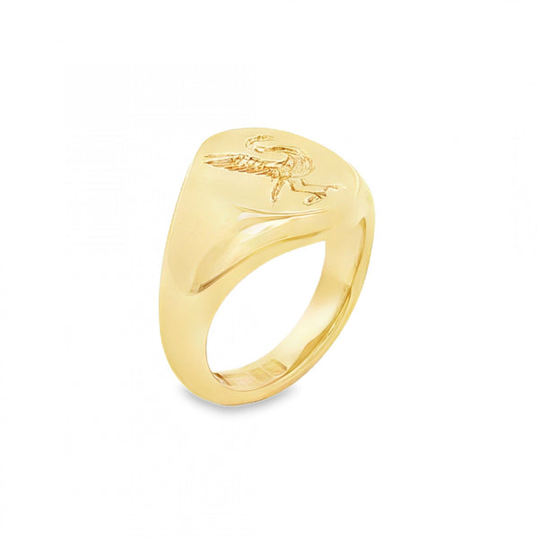 9ct Yellow Gold Liverbird Oval Signet Ring - Size H - 13mm
