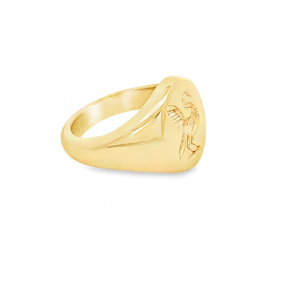 9ct Yellow Gold Liverbird Oval Signet Ring - Size H - 13mm