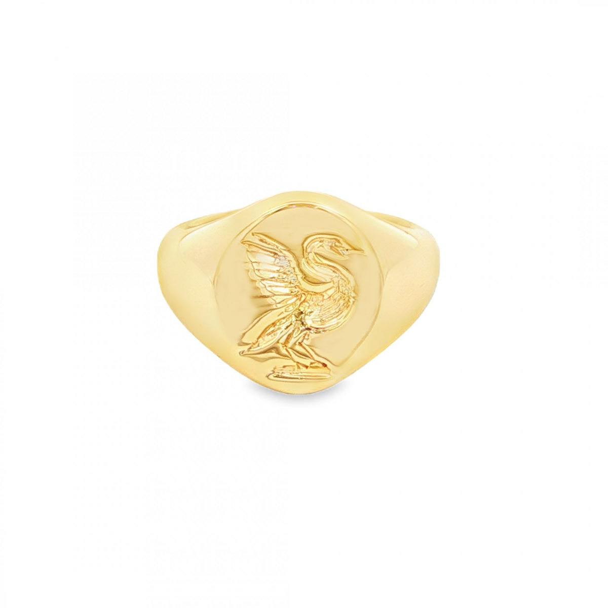 9ct Yellow Gold Liverbird Oval Signet Ring - Size H - 13mm