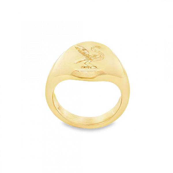 9ct Yellow Gold Liverbird Oval Signet Ring - Size H - 13mm