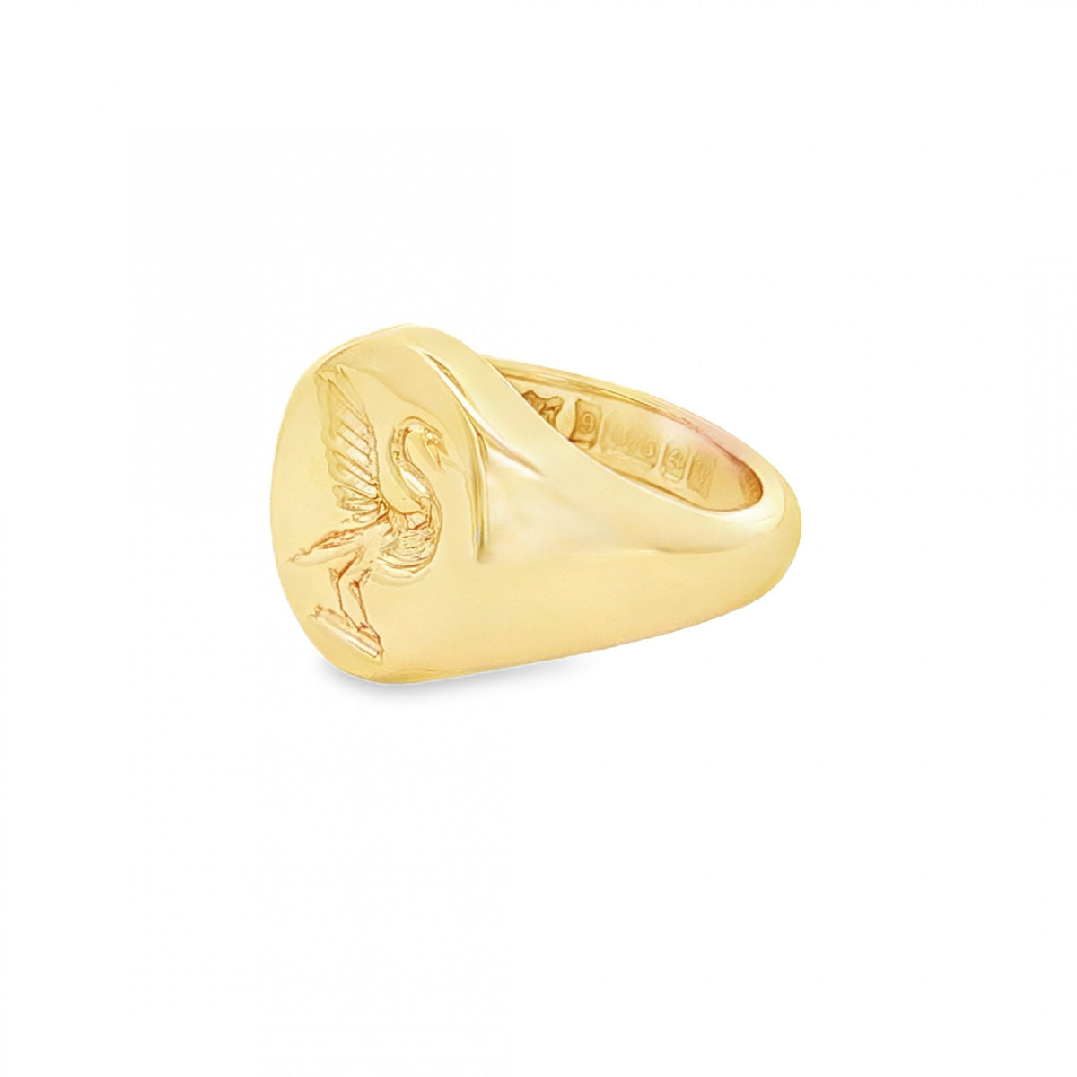 9ct Yellow Gold Liverbird Oval Signet Ring - Size H - 13mm