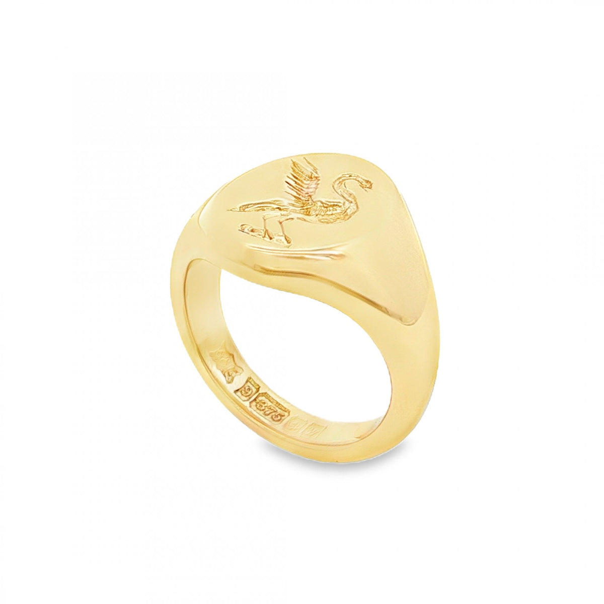 9ct Yellow Gold Liverbird Oval Signet Ring - Size H - 13mm