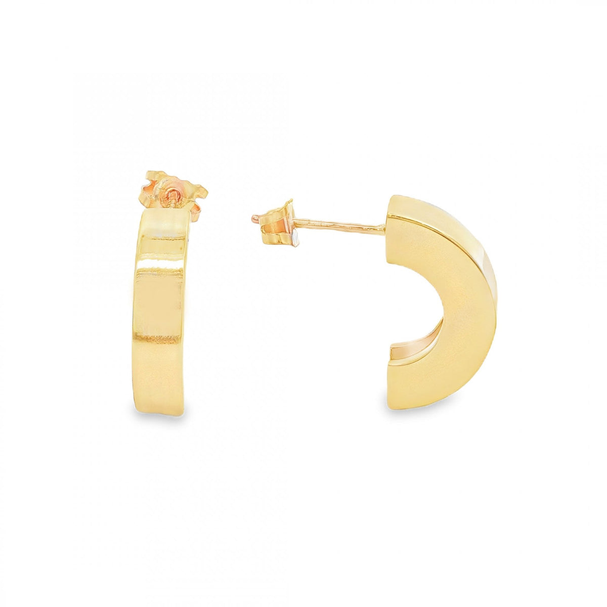 9ct Yellow Gold Half Hoop Earrings - 10x19x5mm - 6.1g