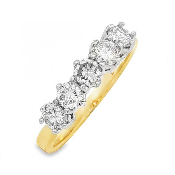 18ct Yellow Gold Diamond Half-Eternity Ring - Size M - 0.75ct