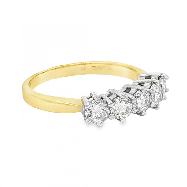 18ct Yellow Gold Diamond Half-Eternity Ring - Size M - 0.75ct