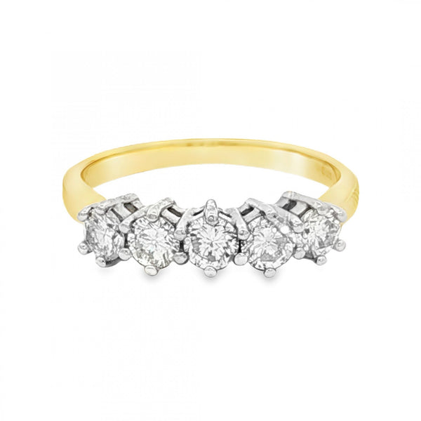 18ct Yellow Gold Diamond Half-Eternity Ring - Size M - 0.75ct