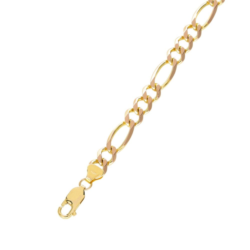 9ct Yellow Gold Figaro Bracelet - 7.5" - 9.5g