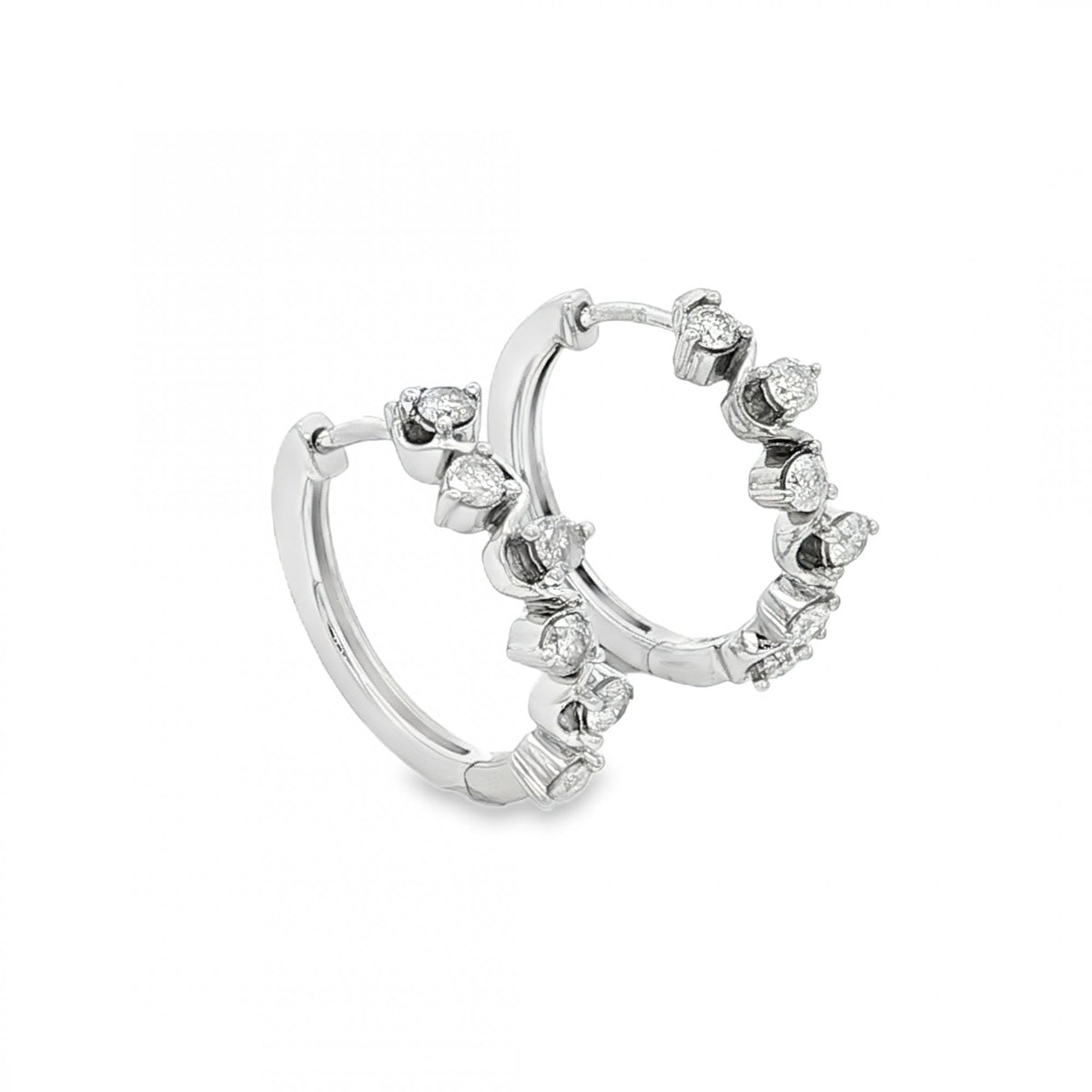 9ct White Gold Diamond Scatter Hoop Earrings - 18x17mm - 0.48ct
