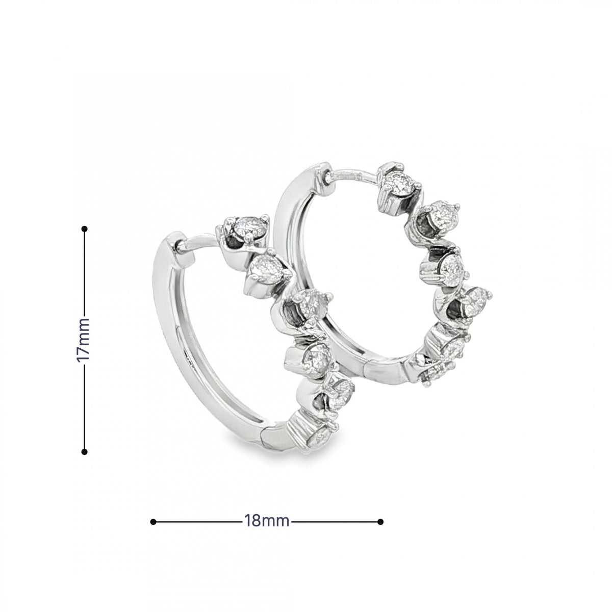 9ct White Gold Diamond Scatter Hoop Earrings - 18x17mm - 0.48ct