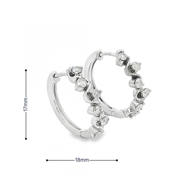 9ct White Gold Diamond Scatter Hoop Earrings - 18x17mm - 0.48ct