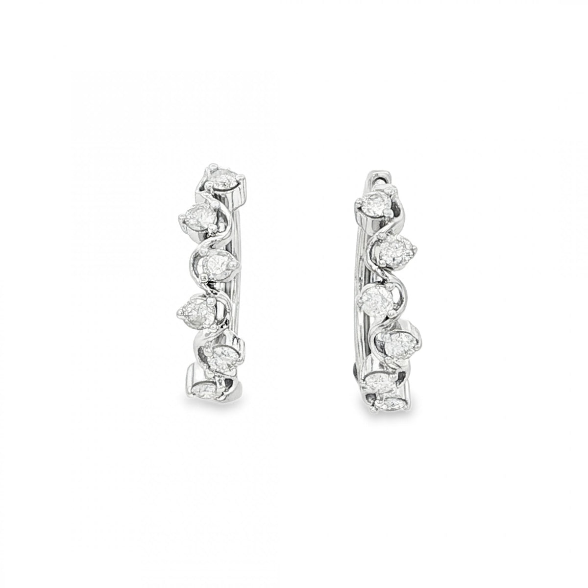 9ct White Gold Diamond Scatter Hoop Earrings - 18x17mm - 0.48ct