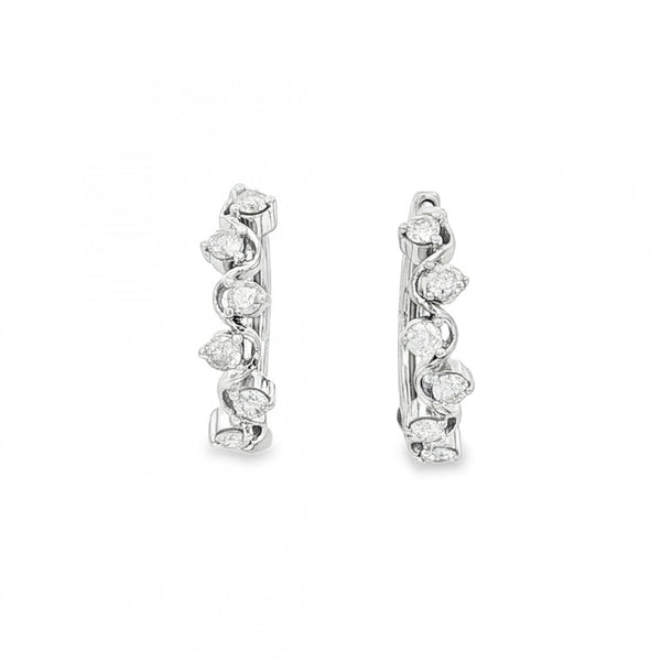 9ct White Gold Diamond Scatter Hoop Earrings - 18x17mm - 0.48ct