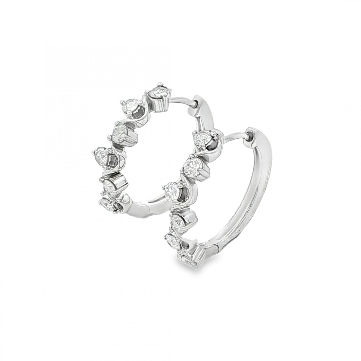 9ct White Gold Diamond Scatter Hoop Earrings - 18x17mm - 0.48ct