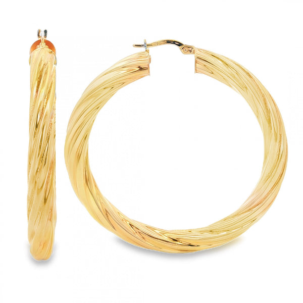 9ct Yellow Gold Large Twist Hoop Earrings - 51x52x6mm - 7.9g