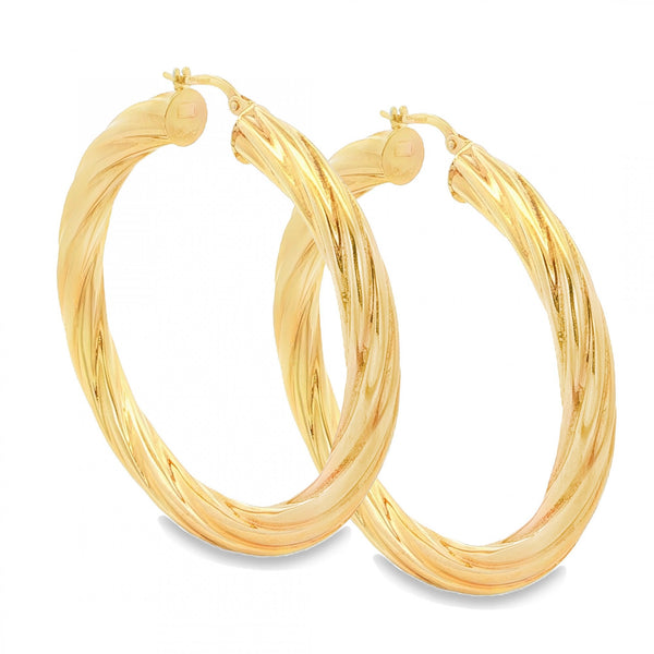9ct Yellow Gold Large Twist Hoop Earrings - 51x52x6mm - 7.9g